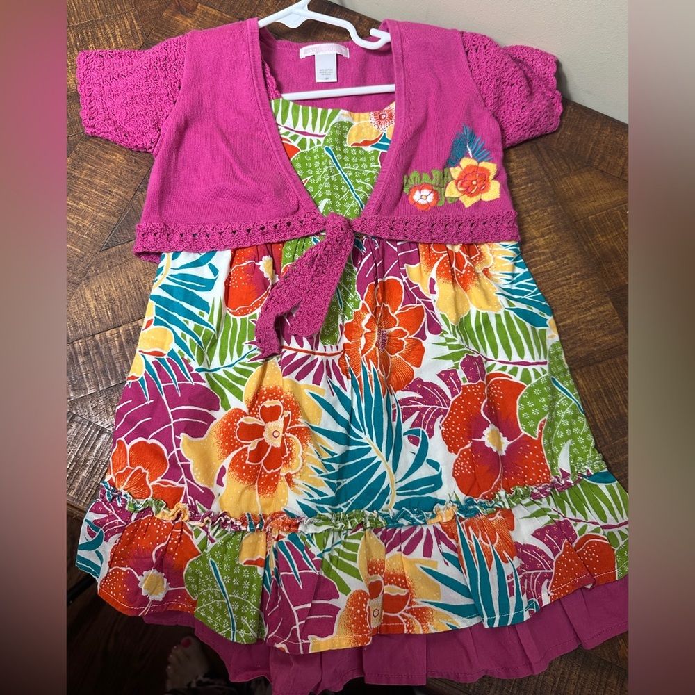 Janie & Jack 3T‎ Tropical Flower Dress & Embroidered Sweater